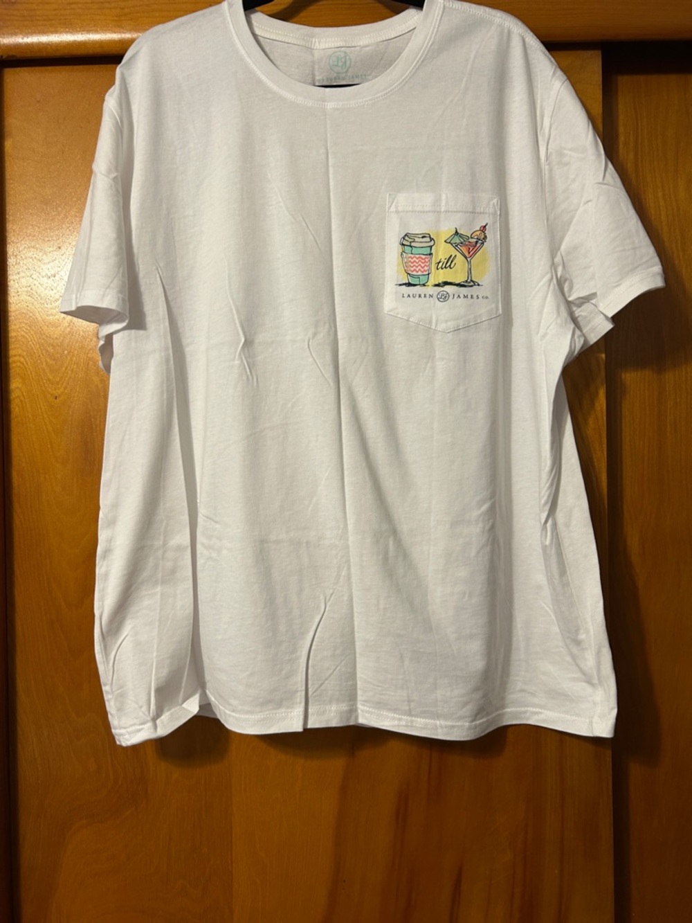 Lauren James White Pocket Tee with Pastel Drink Motif